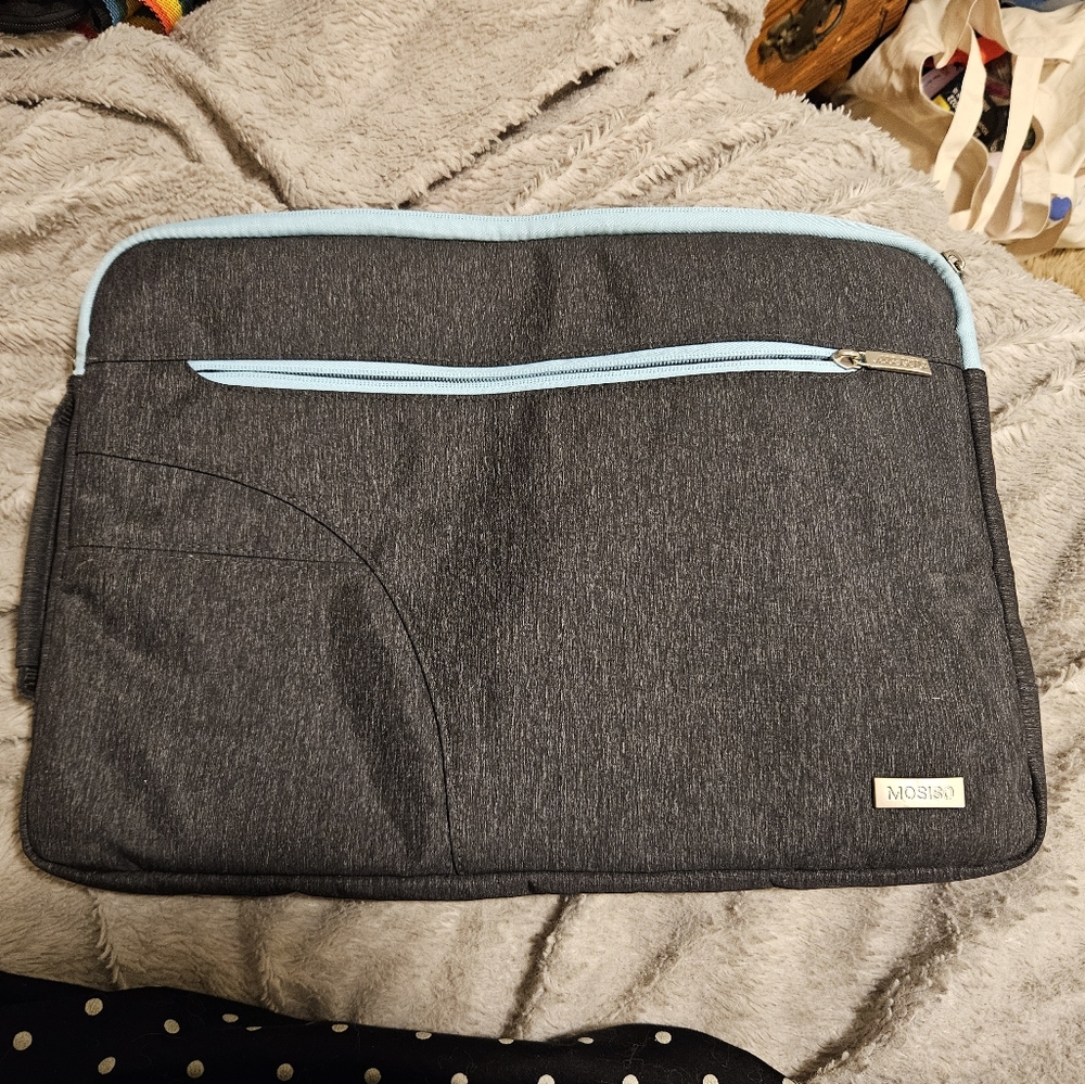 Gray Laptop Bag with Blue Accents